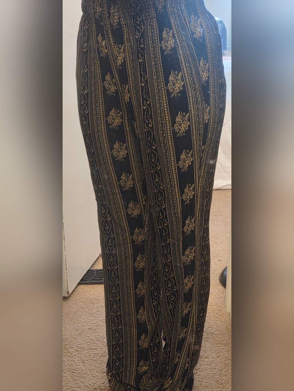 Forever 21 Black Maxi Skirt with Gold Striped Damask Print